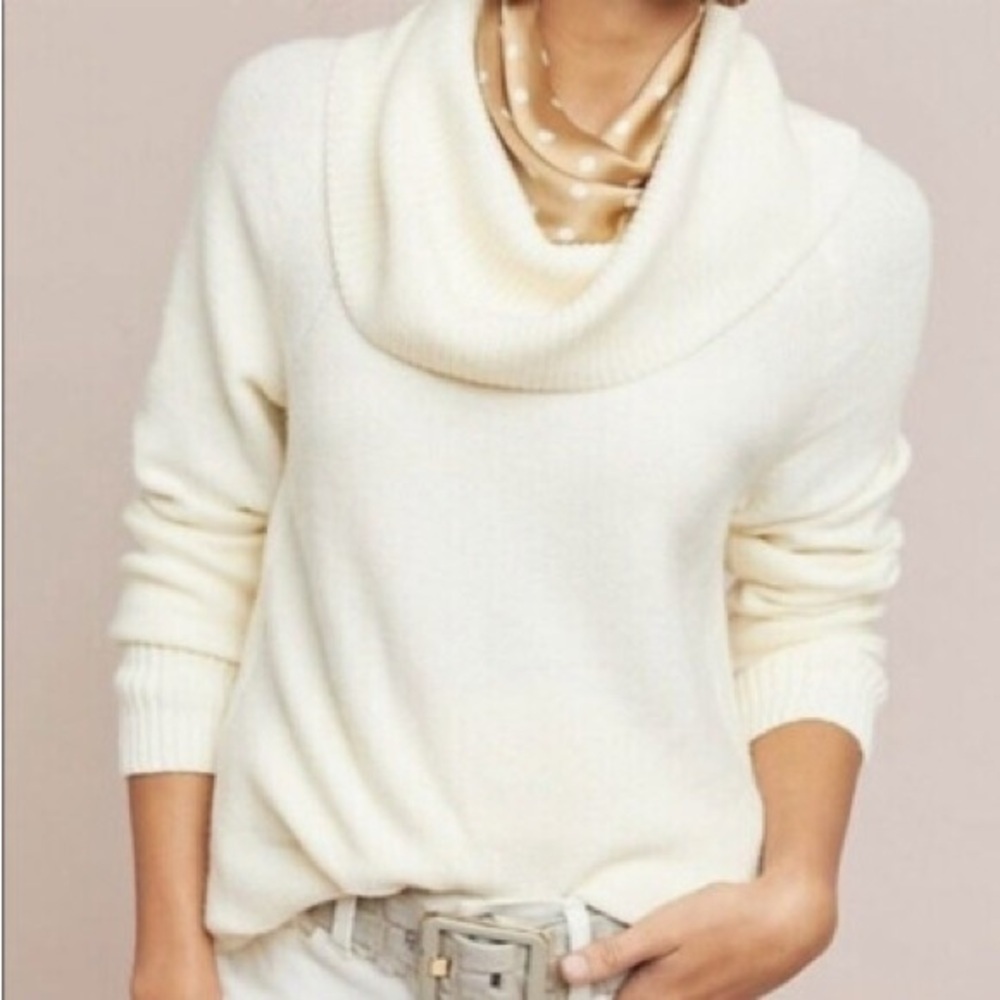 Moth Anthropologie Brenta Cowl Neck Sweater Cream Curved Hem Tunic XS Minimalist